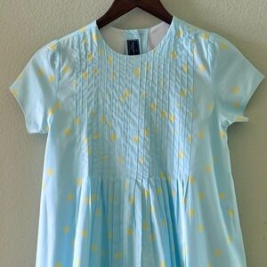 OSCAR DE LA RENTA Cotton Short Sleeve Polka Dot Dress | Blue & Yellow | 14Y